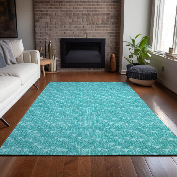 8' X 10' Turquoise Geometric Washable Non Skid Indoor Outdoor Area Rug