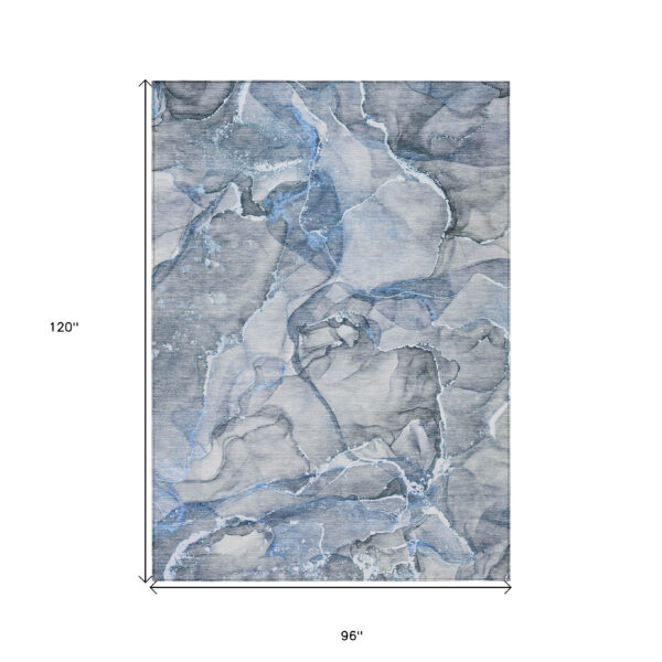 8' X 10' Blue and Gray Abstract Washable Non Skid Indoor Outdoor Area Rug