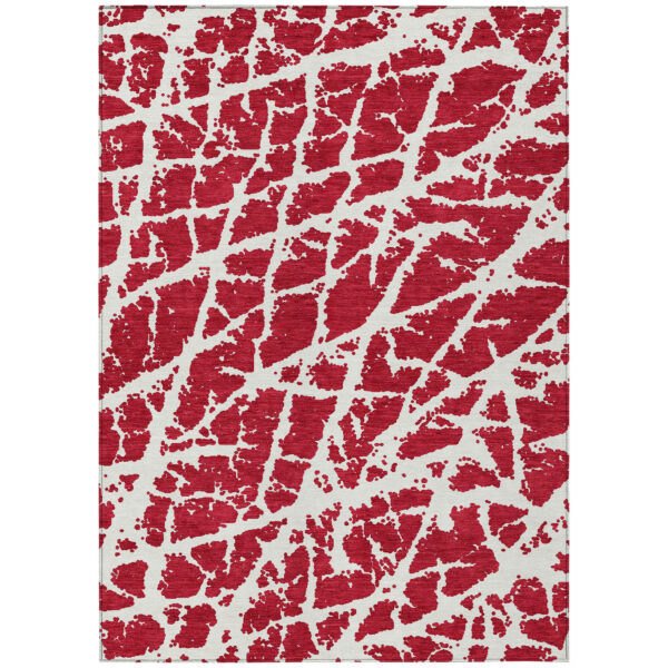 10' X 14' Red and White Abstract Washable Non Skid Indoor Outdoor Area Rug