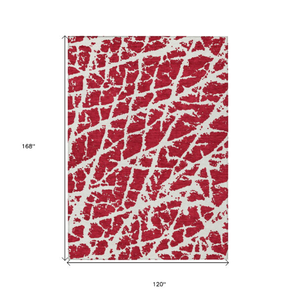 10' X 14' Red and White Abstract Washable Non Skid Indoor Outdoor Area Rug