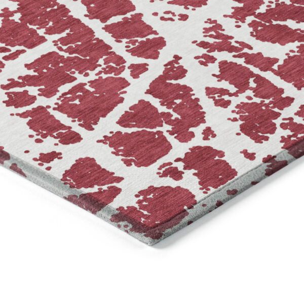 10' X 14' Red and White Abstract Washable Non Skid Indoor Outdoor Area Rug