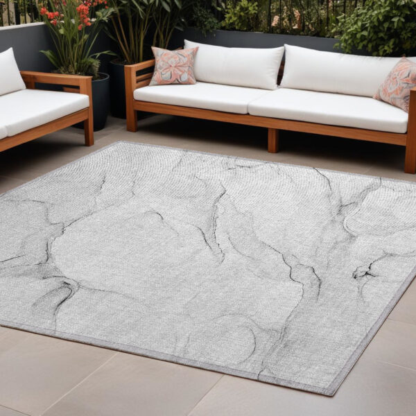8' X 10' Gray Abstract Washable Non Skid Indoor Outdoor Area Rug