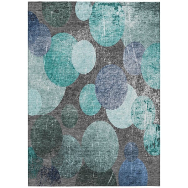 5' X 8' Gray Blue and Purple Abstract Washable Non Skid Indoor Outdoor Area Rug