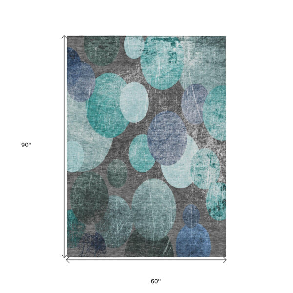 5' X 8' Gray Blue and Purple Abstract Washable Non Skid Indoor Outdoor Area Rug