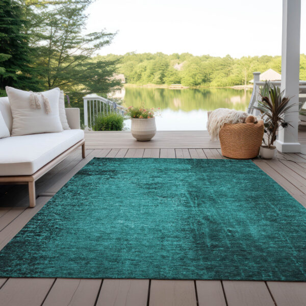 3' X 5' Teal Abstract Washable Non Skid Indoor Outdoor Area Rug