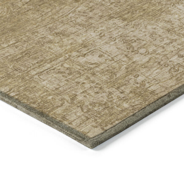 8' Round Tan Round Abstract Washable Non Skid Indoor Outdoor Area Rug