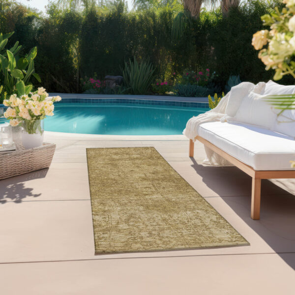 8' Runner Tan Abstract Washable Non Skid Indoor Outdoor Runner Rug