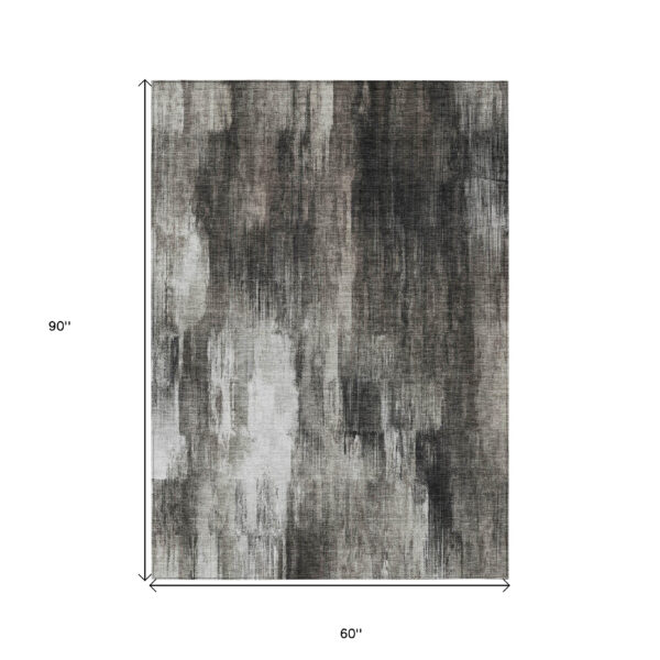 5' X 8' Gray and Black Abstract Washable Non Skid Indoor Outdoor Area Rug