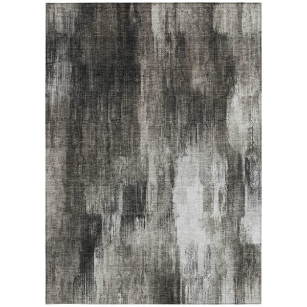 5' X 8' Gray and Black Abstract Washable Non Skid Indoor Outdoor Area Rug