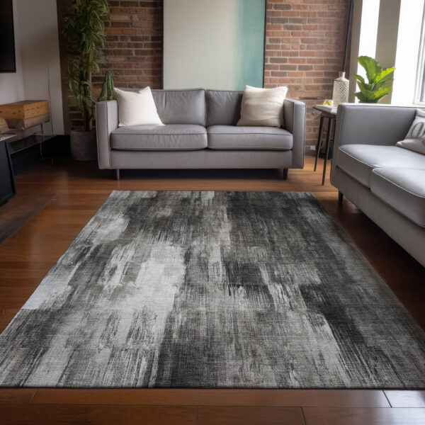 5' X 8' Gray and Black Abstract Washable Non Skid Indoor Outdoor Area Rug