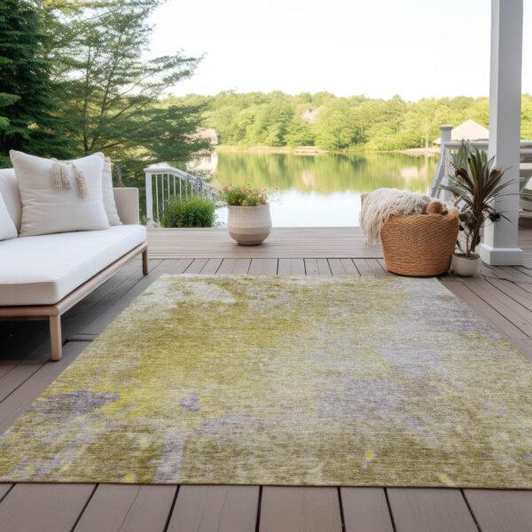 9' X 12' Gold Beige and Purple Abstract Washable Non Skid Indoor Outdoor Area Rug