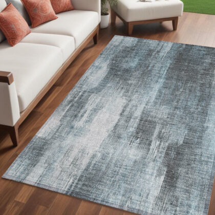 5' X 8' Teal Abstract Washable Non Skid Indoor Outdoor Area Rug