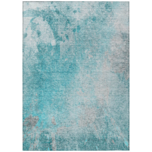 3' X 5' Teal Abstract Washable Non Skid Indoor Outdoor Area Rug