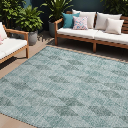 8' X 10' Teal Geometric Washable Non Skid Indoor Outdoor Area Rug