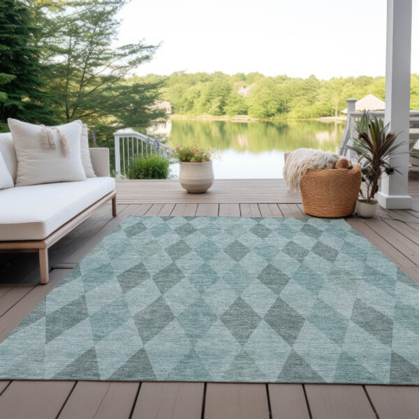 8' X 10' Teal Geometric Washable Non Skid Indoor Outdoor Area Rug