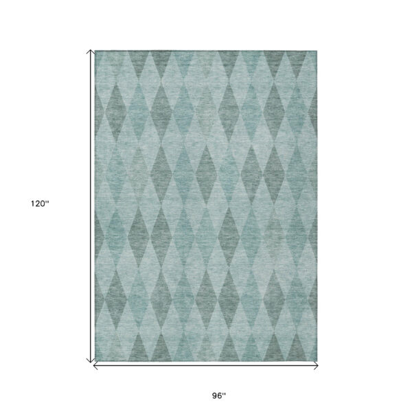 8' X 10' Teal Geometric Washable Non Skid Indoor Outdoor Area Rug