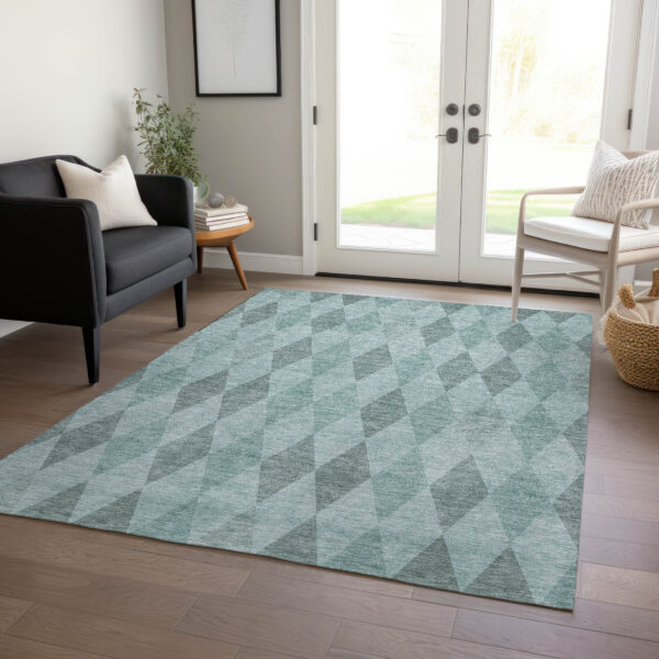 8' X 10' Teal Geometric Washable Non Skid Indoor Outdoor Area Rug