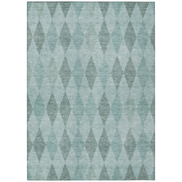 8' X 10' Teal Geometric Washable Non Skid Indoor Outdoor Area Rug