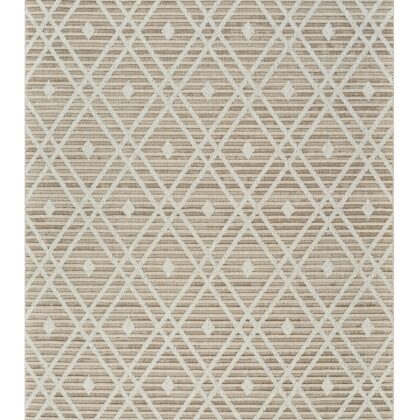 4' X 6' Cream and Brown Geometric Distressed Indoor Outdoor Area Rug