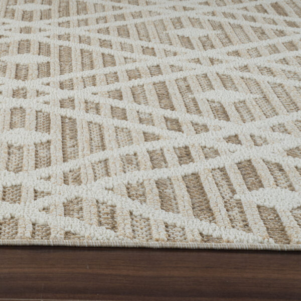 4' X 6' Cream and Brown Geometric Distressed Indoor Outdoor Area Rug
