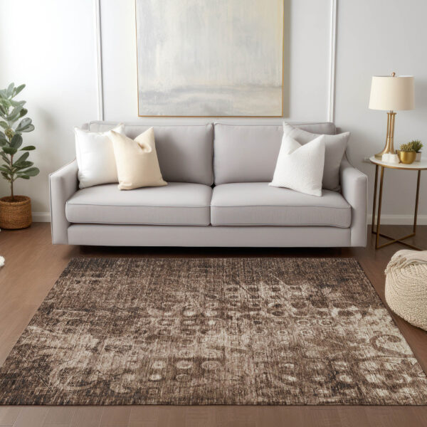 5' X 8' Chocolate Ikat Washable Indoor Outdoor Area Rug