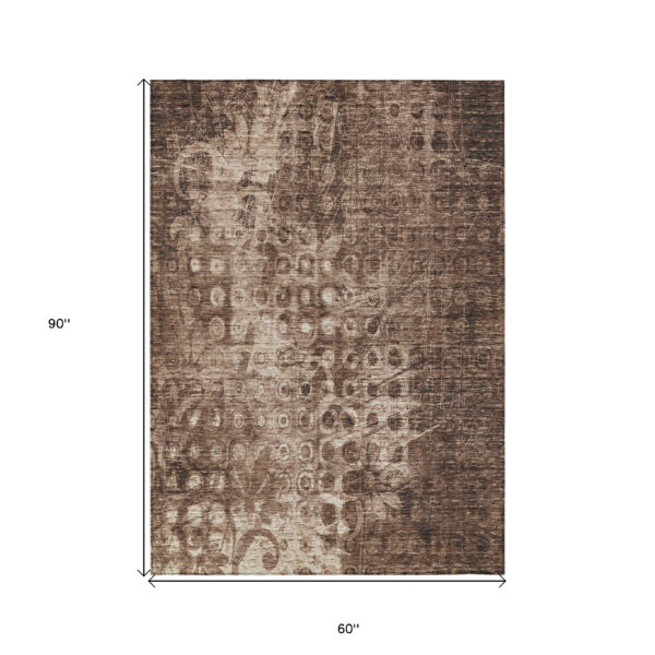 5' X 8' Chocolate Ikat Washable Indoor Outdoor Area Rug