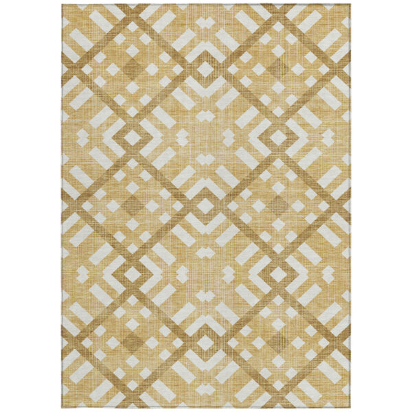 8' X 10' Gold Beige And Tan Geometric Washable Indoor Outdoor Area Rug