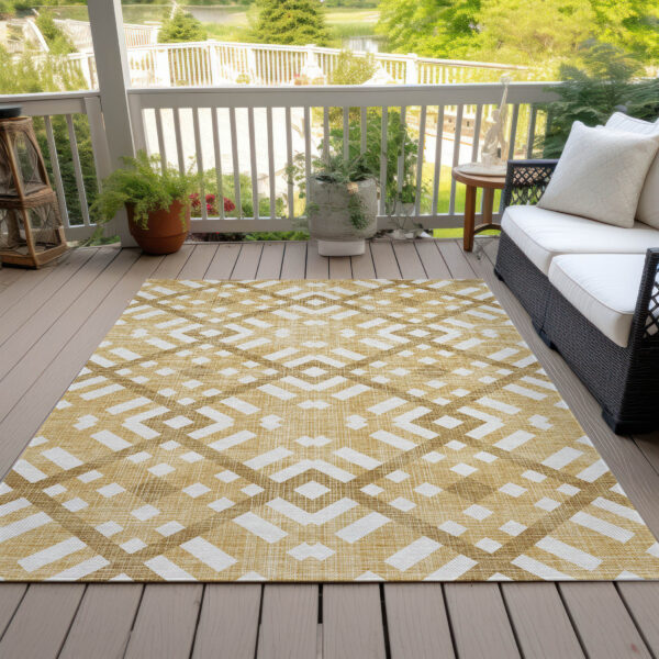 8' X 10' Gold Beige And Tan Geometric Washable Indoor Outdoor Area Rug