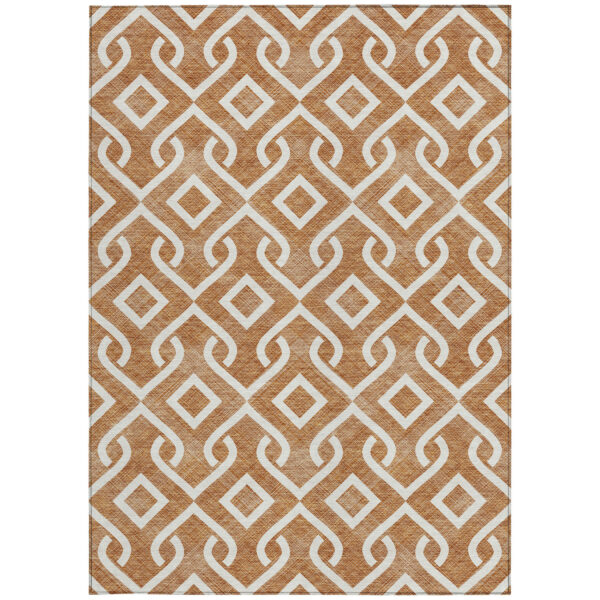 9' X 12' Orange And Ivory Geometric Washable Indoor Outdoor Area Rug
