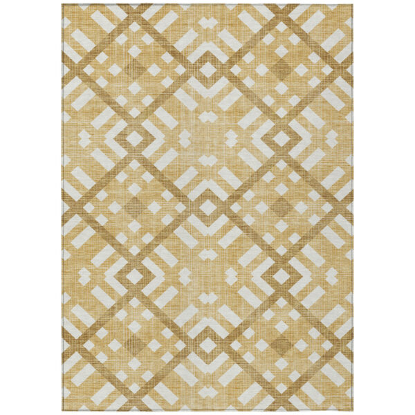 8' X 10' Gold Beige And Tan Geometric Washable Indoor Outdoor Area Rug