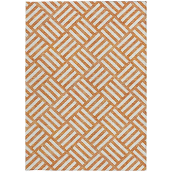 10' X 14' Orange And Ivory Geometric Washable Indoor Outdoor Area Rug
