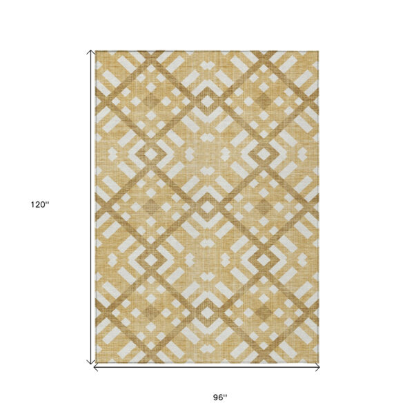 8' X 10' Gold Beige And Tan Geometric Washable Indoor Outdoor Area Rug