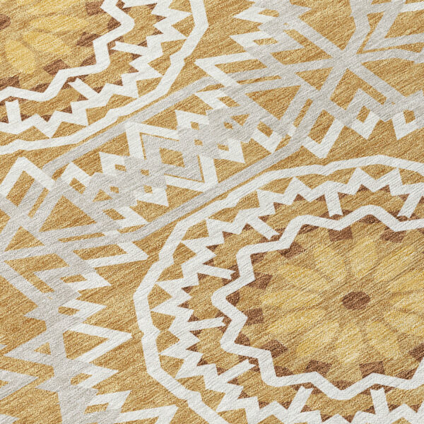 3' X 5' Gold Gray And Ivory Floral Medallion Washable Indoor Outdoor Area Rug