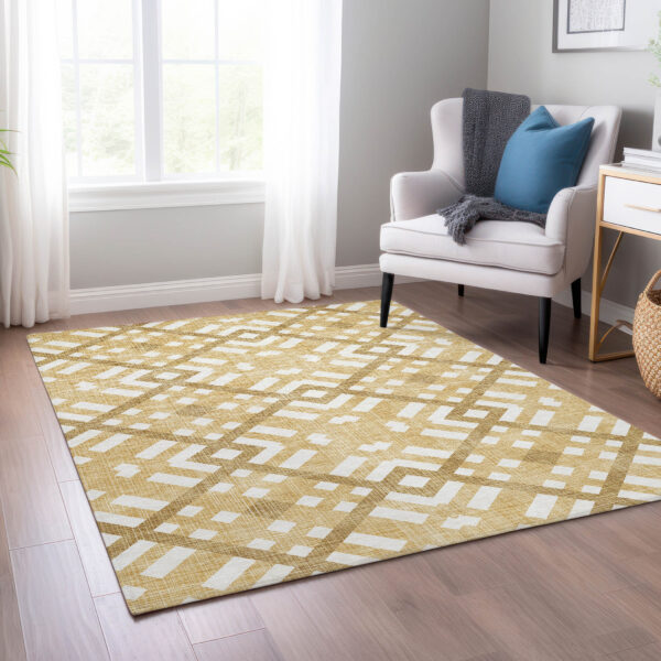 8' X 10' Gold Beige And Tan Geometric Washable Indoor Outdoor Area Rug