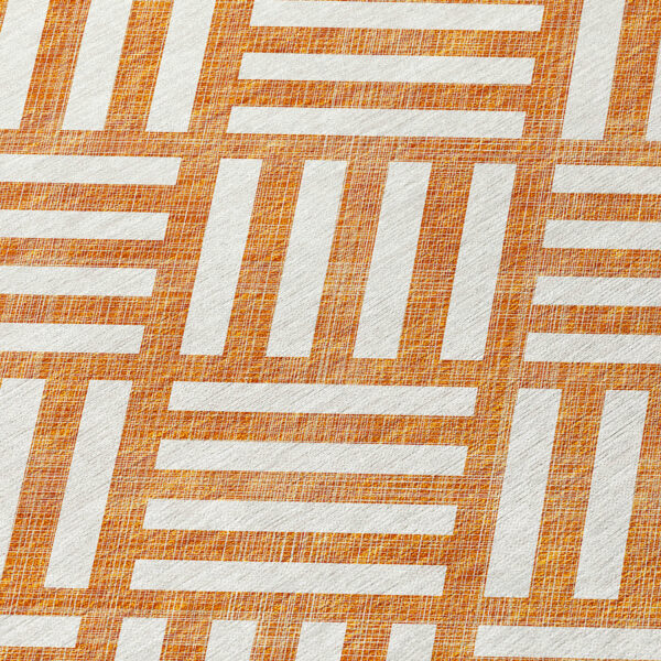 10' X 14' Orange And Ivory Geometric Washable Indoor Outdoor Area Rug
