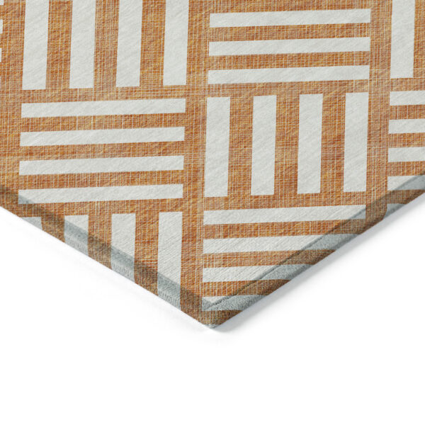 10' X 14' Orange And Ivory Geometric Washable Indoor Outdoor Area Rug