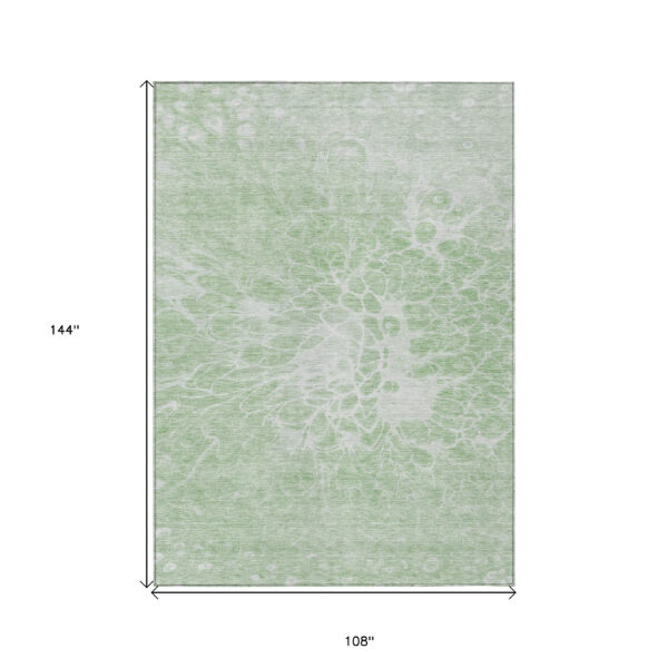 9' X 12' Mint Green And Ivory Abstract Washable Indoor Outdoor Area Rug
