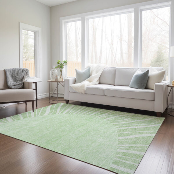 3' X 5' Green And Mint Green Abstract Washable Indoor Outdoor Area Rug