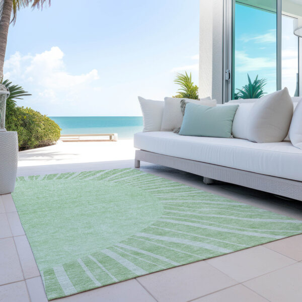 3' X 5' Green And Mint Green Abstract Washable Indoor Outdoor Area Rug