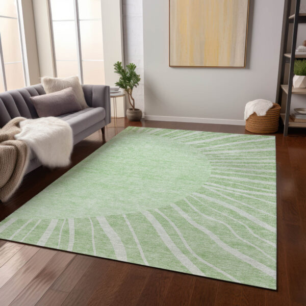 3' X 5' Green And Mint Green Abstract Washable Indoor Outdoor Area Rug