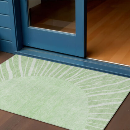 3' X 5' Green And Mint Green Abstract Washable Indoor Outdoor Area Rug