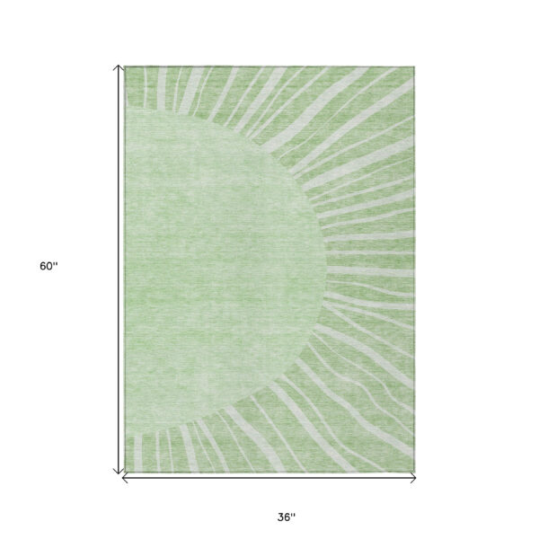 3' X 5' Green And Mint Green Abstract Washable Indoor Outdoor Area Rug