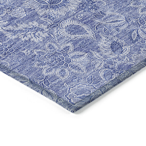 8' X 10' Denim Blue And Navy Blue Floral Washable Indoor Outdoor Area Rug