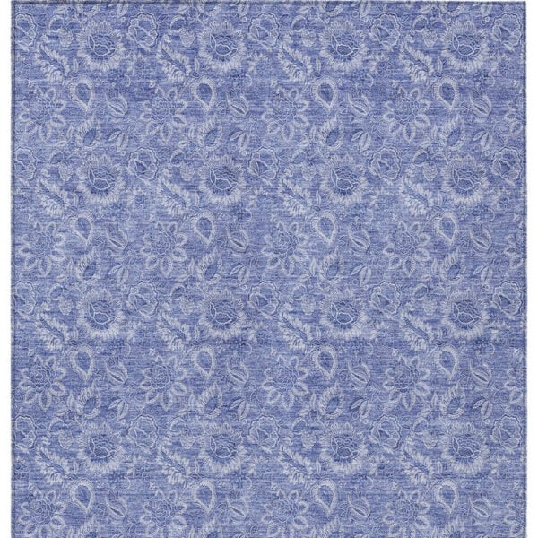 8' X 10' Denim Blue And Navy Blue Floral Washable Indoor Outdoor Area Rug