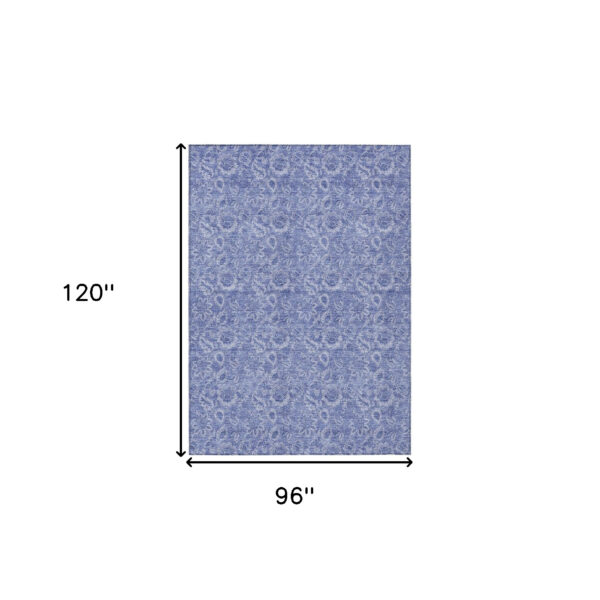 8' X 10' Denim Blue And Navy Blue Floral Washable Indoor Outdoor Area Rug