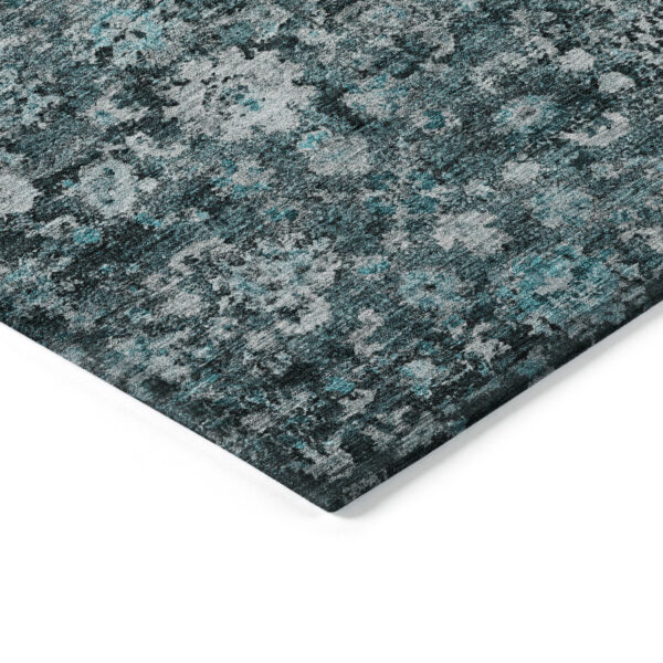 10' X 14' Dark Green Aqua And Charcoal Oriental Washable Indoor Outdoor Area Rug