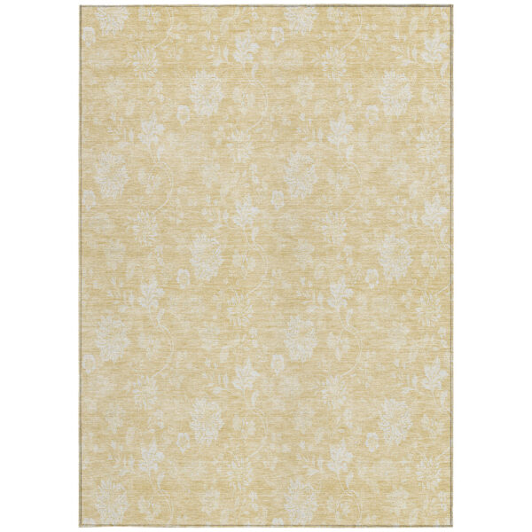 8' X 10' Yellow Wheat And Ivory Floral Washable Indoor Outdoor Area Rug