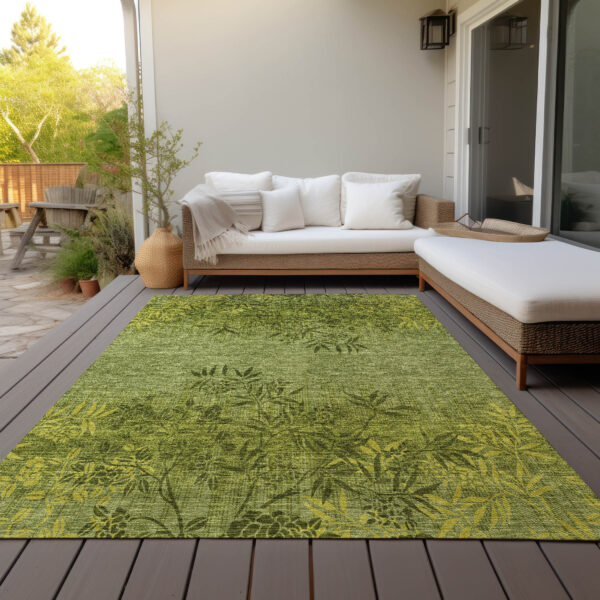 8' X 10' Olive Green And Fern Green Floral Washable Indoor Outdoor Area Rug