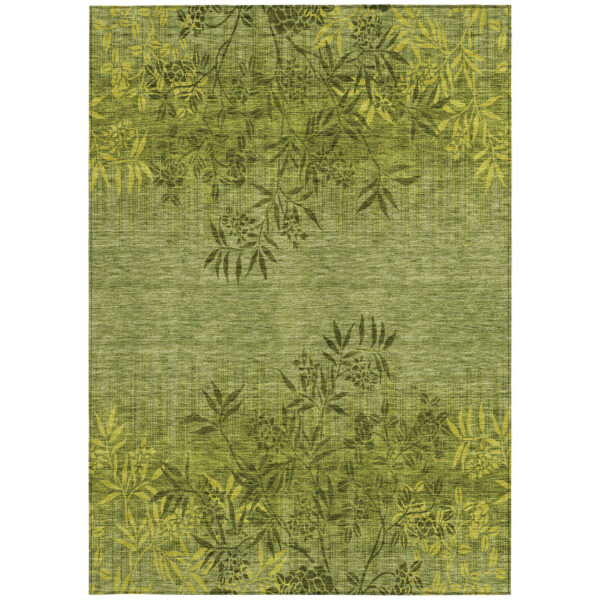8' X 10' Olive Green And Fern Green Floral Washable Indoor Outdoor Area Rug