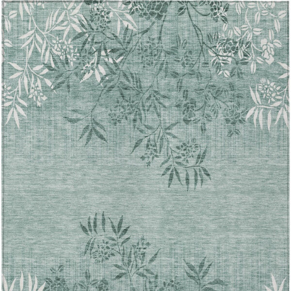 9' X 12' Sage Fern Green And Ivory Floral Washable Indoor Outdoor Area Rug